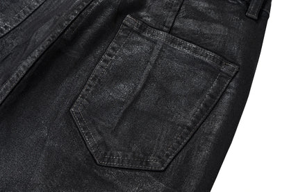 Streetwear Black Wax Leather Strecth Jeans for Men Ropa Hombre Baggy Y2k Flare Pants Oversized Straight Denim Trousers Street King Limited