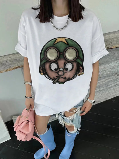 Y2k Harajuku Hip Hop Cartoon Avatar Pattern Printed Oversized T-Shirt Mens and Womens Retro Street Casual Short Sleeved Tops Street King Limited