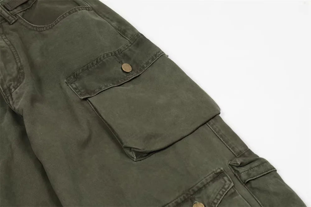 new multi pocket heavy industry washed cargo pants mens high rise loose y2k vintage streetwear oversized straight leg jeans unique cargo style 806