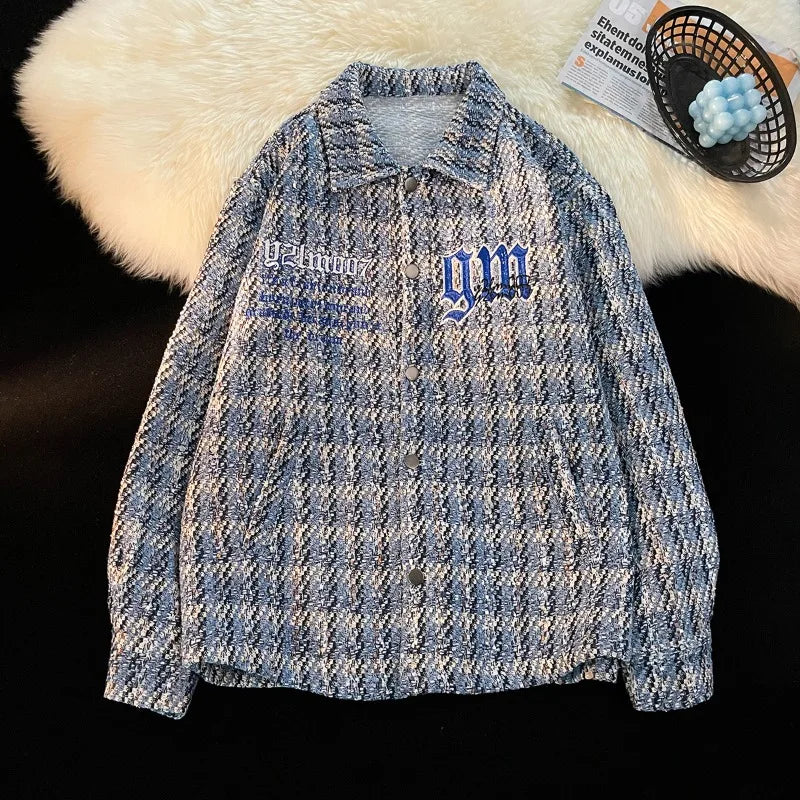 american retro plaid jacket korean trend couple jackets embroidery design unisex outerwear loose plus size mens coat relaxed fit trousers