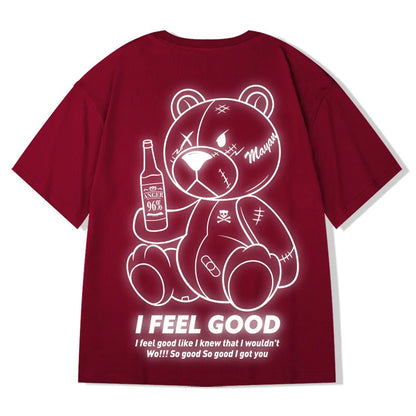 Men Harajuku Fashion T Shirt Bear beer print Kawaii Tshirt Hip Hop Streetwear T-Shirts 2022 Summer Casual Oversized Tees Tops Street King Limited