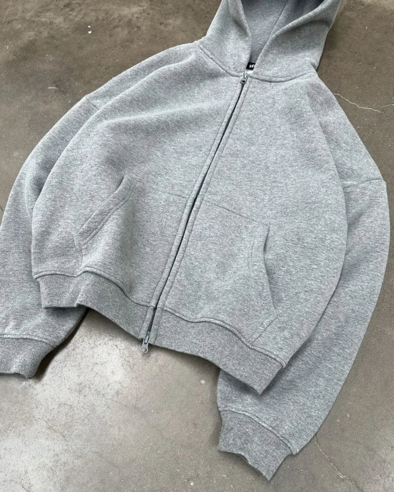 American High Street Fashion Casual Hoodie Men Y2k Harajuku Retro Solid Color Zipper Sweatshirt Loose Oversized Coat Women Street King Limited