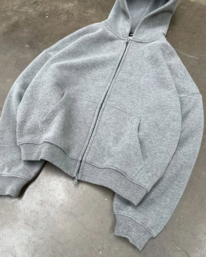 American High Street Fashion Casual Hoodie Men Y2k Harajuku Retro Solid Color Zipper Sweatshirt Loose Oversized Coat Women Street King Limited