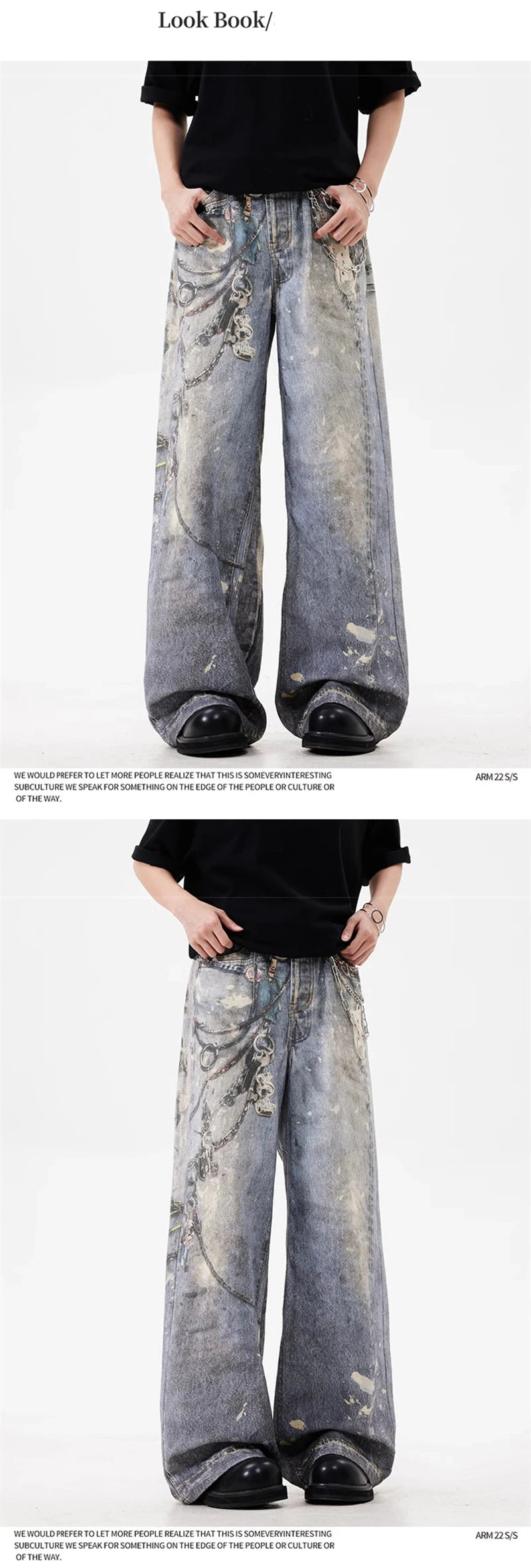 new 3d chain printed baggy jeans for men and women casual baggy straight denim pants high street wide leg y2k blue jean unique jeans style 430