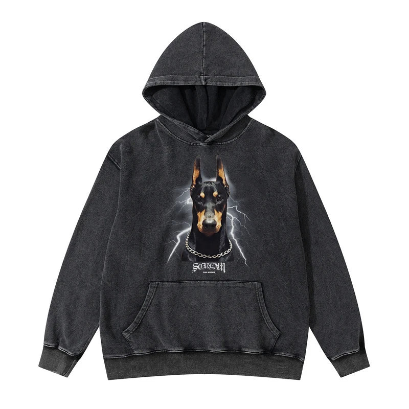 Rainbowtouches Washed Hoodie Vintage Oversized Men High Street Dog Printing Fashion Hip Hop Unisex Loose Men's Graphic Hoodies Street King Limited