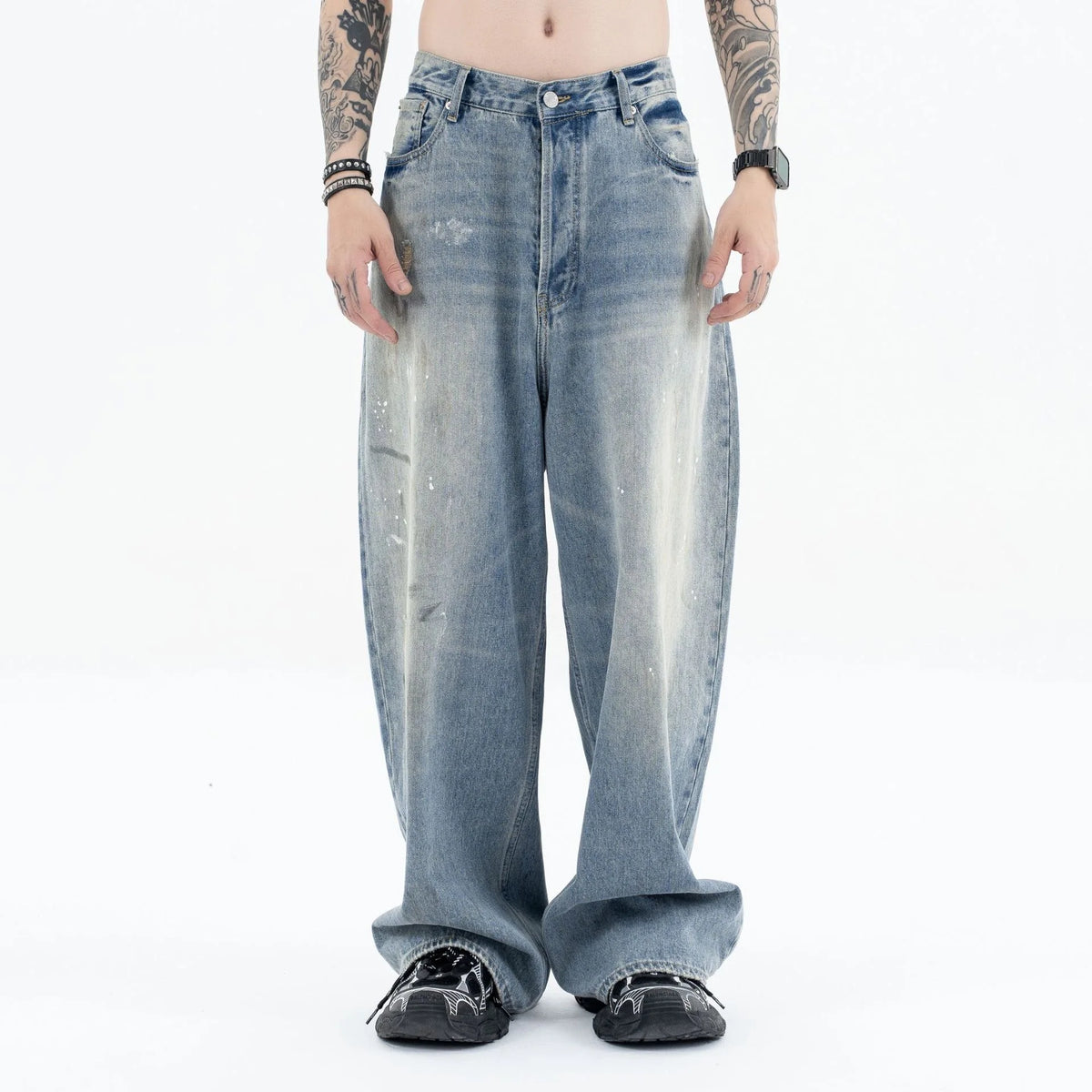 Splashing ink to wash old baggy retro jeans Street King Limited