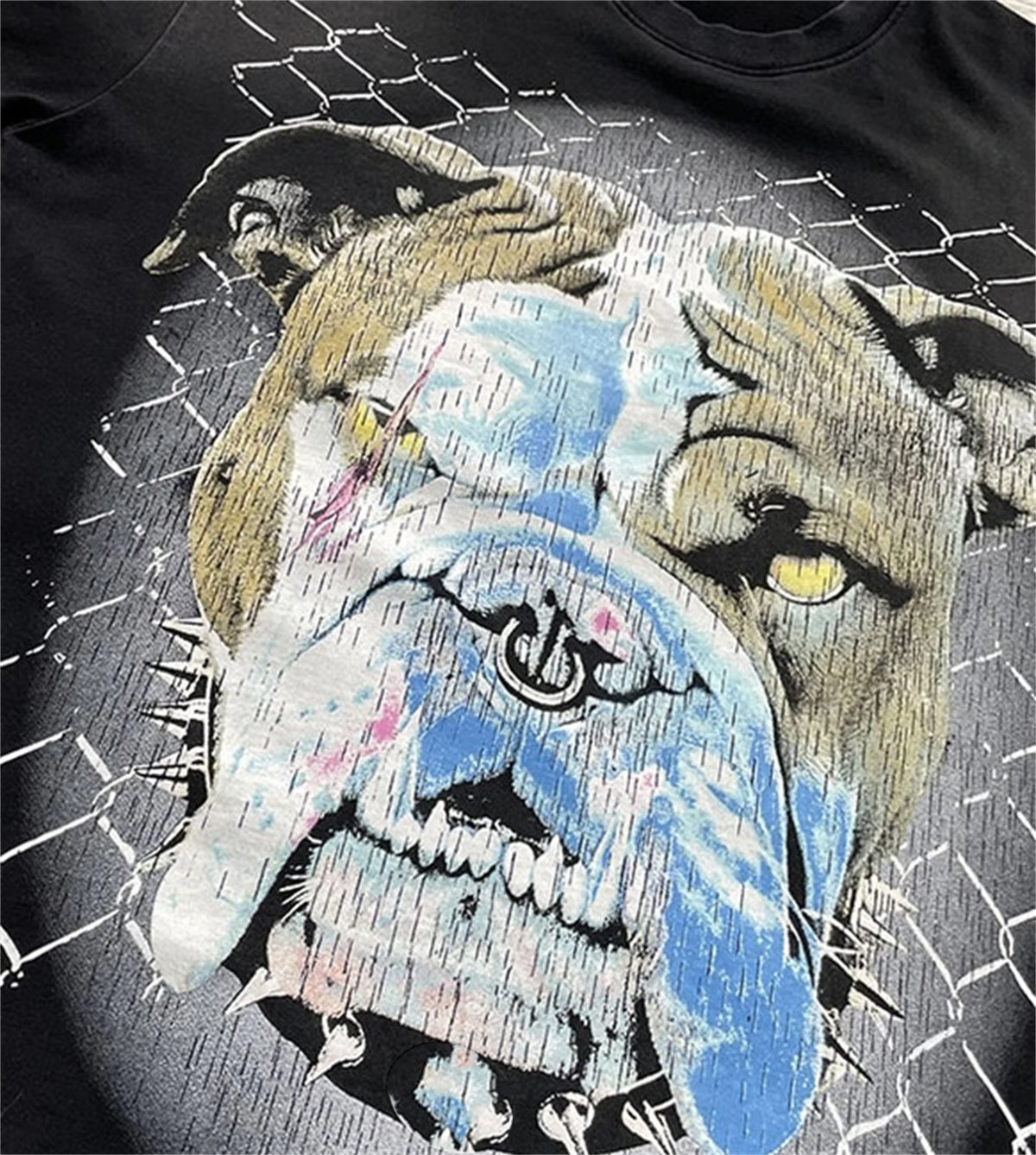 24SS HS Brand Fashion Beware Of Dog Tee High-Street Retro Washed Print Cotton Short Sleeve Tops T-Shirt Street King Limited