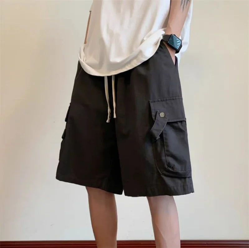summer mens cargo shorts 2024 new outdoor multi pocket basketball casual loose work pants male drawstring y2k bermuda hombre combat utility trousers