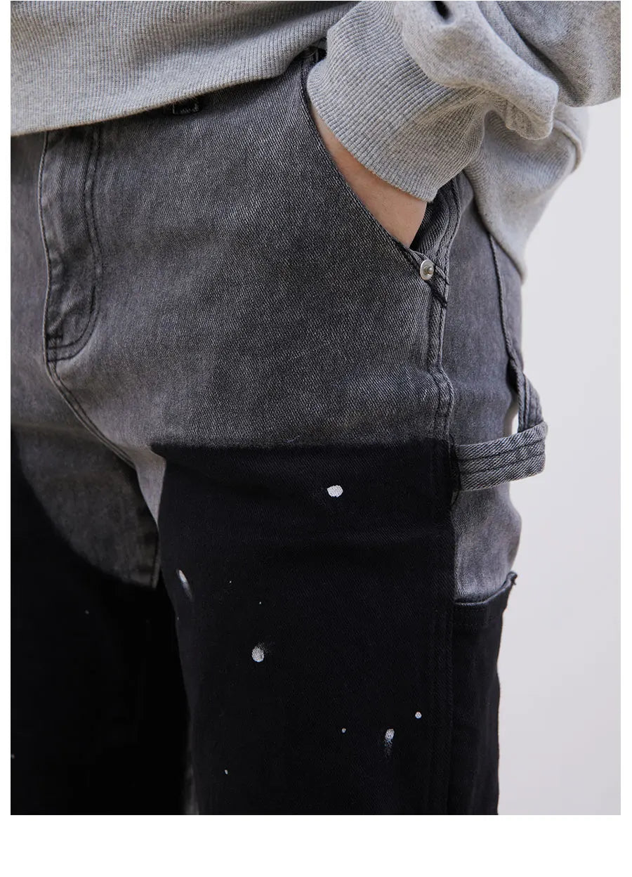 streetwear cleanfit double knee graffiti baggy pants jeans y2k vintage flare denim pants men patchwork patches for women clothes unique jeans style 129