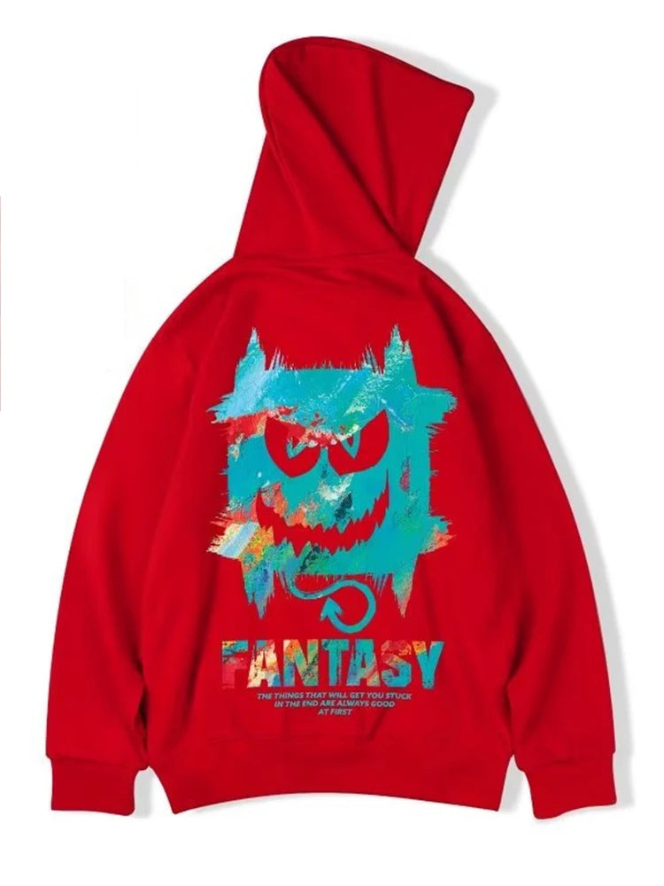 Harajuku Devil Graffiti Print Oversized Hoodies For Men Autumn Hooded Sweatshirts Couples Hip Hop Fashion Hoodie y2k Streetwear Street King Limited