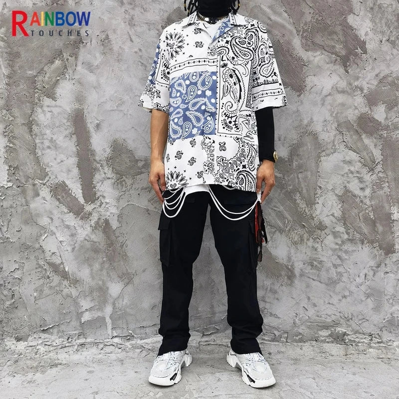Rainbowtouches Men Shirt Summer Hip Hop Butterfly Pattern Tops Loose Popular Comfortable Cyber CelebrityFancy Good Short Couples Street King Limited