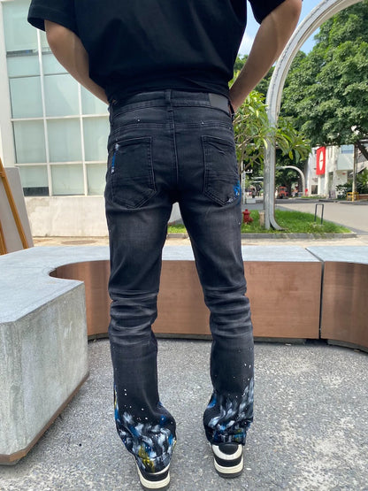 graffiti printed skinny denim jeans men casual buttons fly slim straight biker trousers jeans fashion hip hop jean pants joggers urban active pants