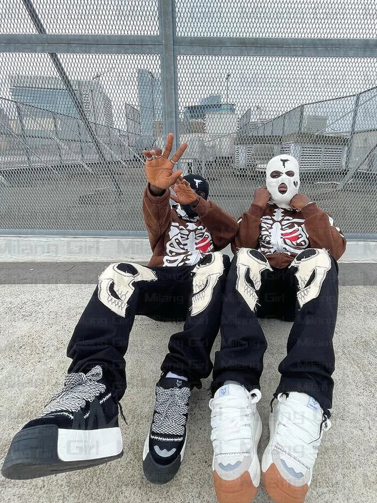 Men Gothic Skeleton Graphic Hoodies zip up Harajuku Punk Fashion clothing Sweatshirt Zipper Oversized Streetwear Style Jacket Street King Limited