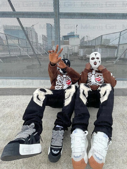 Men Gothic Skeleton Graphic Hoodies zip up Harajuku Punk Fashion clothing Sweatshirt Zipper Oversized Streetwear Style Jacket Street King Limited