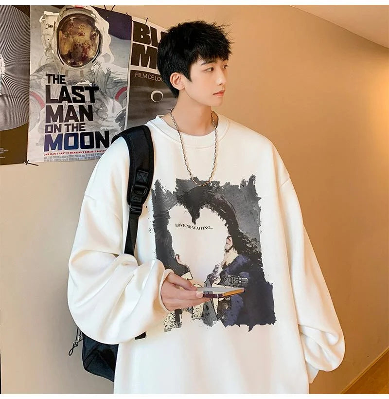 Men's Oversized Love No Watting Letter Graphic Sweatshirts 2025 Korean Fashions Sudaderas para Hombres Streetwear Y2K Hoodies Street King Limited