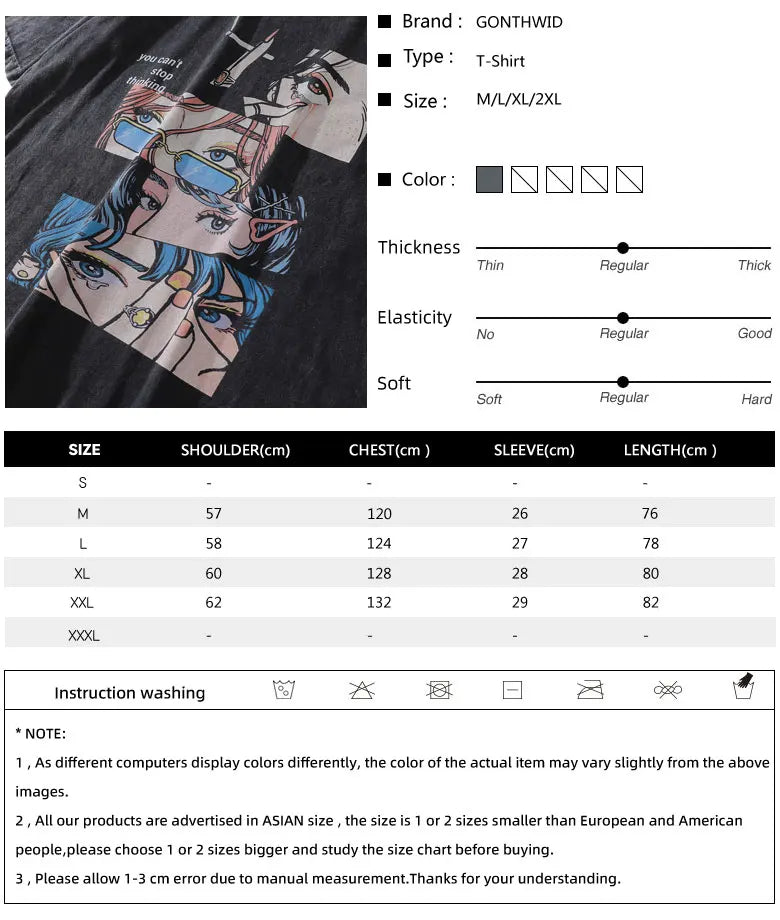Distressed Oversize T Shirt Streetwear Japanese Anime Eyes Print Retro Tshirt 2023 Hip Hop Casual Cotton Loose T-Shirt Black Street King Limited