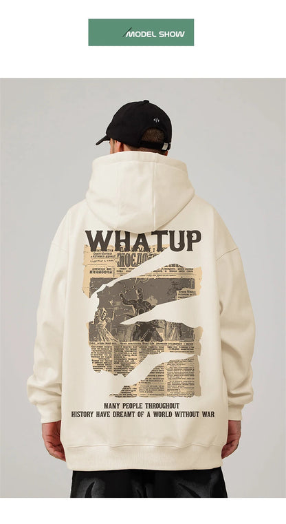 New Gothic Newspaper Graphic Print Hooded Sweatshirt For Men Fleece Hip Hop Fashion Pullover Hoodies Autumn Y2K Streetwear Hoody Street King Limited