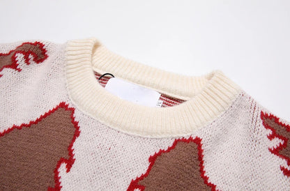 Hip Hop Knitted Sweater Men Autumn Winter O-neck Anime Pattern Pullover Streetwear Casual Loose Sweaters Unisex Jumpers Knitwear Street King Limited