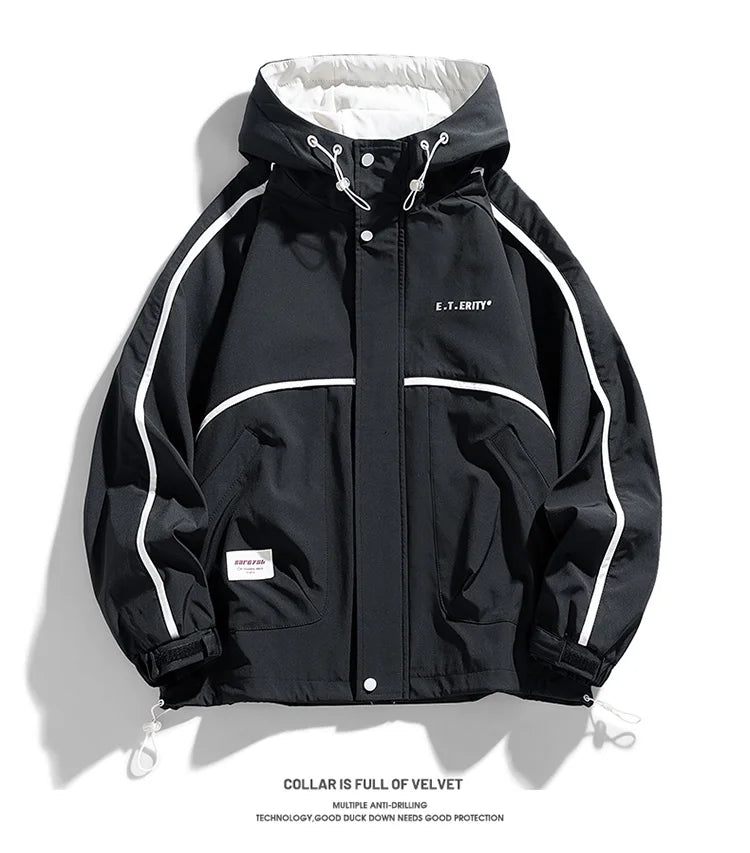 mens hooded jacket clashing colours jackets letter print jacket streetwear casual outdoor coats 2024 spring fall male clothing unique default style 5217