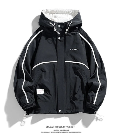 mens hooded jacket clashing colours jackets letter print jacket streetwear casual outdoor coats 2024 spring fall male clothing unique default style 5217