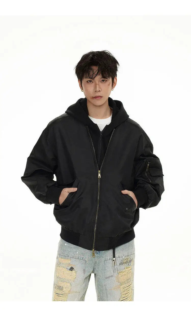 splice hat flight jacket men women streetwear fashion loose casual short hooded bomber jacket couple hoody coat outerwear unique shorts style 626
