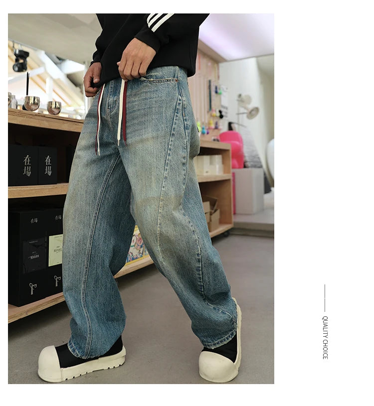 mens american streetwear fashion loose casual hip hop vintage denim baggy jeans pants man wide leg trousers y2k jeans men unique jeans style 2192