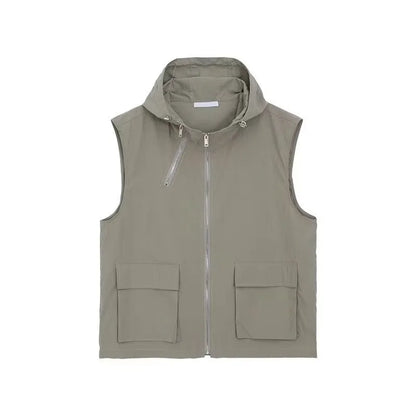 summer casual sleeveless set men hip hop loose hooded vest pockets straight leg cargo pants 2 piece outdoors sports camp suit unique cargo style 3846