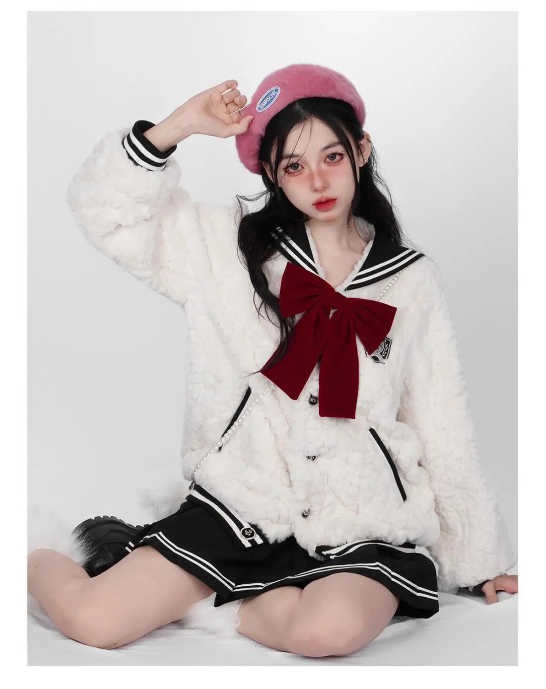Harajuku Sweet Thicknecked Bow College Coat Woman Zip Up Hoodie Sailor Suit Plush Hoodies Women 2023 Streetwear Goth Y2k Clothes Street King Limited