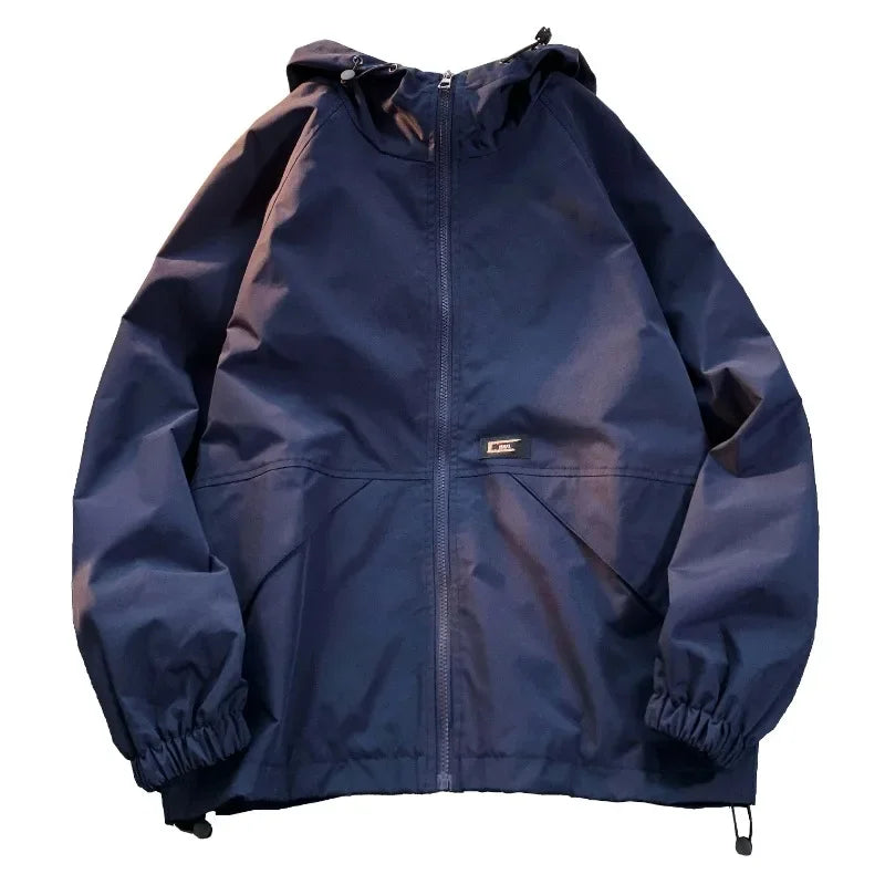 mens windbreaker solid color jackets outerwear tactical waterproof pilot coat men sports jacket autumn large size hoodie coats relaxed fit trousers