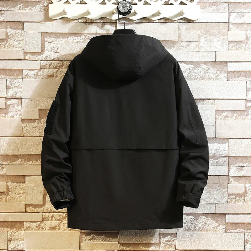 men jacket fashion 2024 army green punch jackets oversized hooded jacket collage zip design patch outdoor coat urban fashion pants