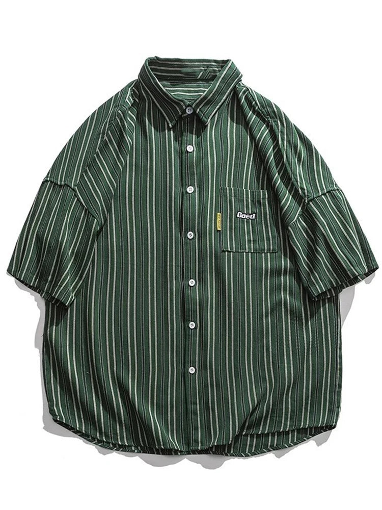 Streetwear Summer Mens Vintage Striped Shirts Letter Print Short Sleeve Casual T 2024 Summer Mens Vintage Striped Shirts Letter Print Short Sleeve Casual T Shirt Clothing Y2K Streetwear Loose Social Camisas Fashion Sweater Jacket With Graphic Design For Men