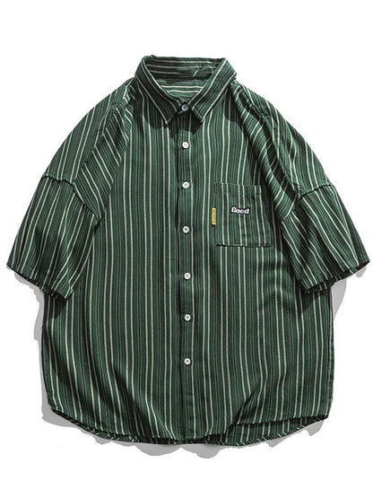Streetwear Summer Mens Vintage Striped Shirts Letter Print Short Sleeve Casual T 2024 Summer Mens Vintage Striped Shirts Letter Print Short Sleeve Casual T Shirt Clothing Y2K Streetwear Loose Social Camisas Fashion Sweater Jacket With Graphic Design For Men