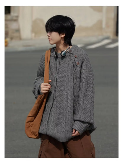 Thicken Japanese Retro Sweater Mens 2024 New College Couples Casual Warm Round Neck Pullover Red Simplicity Knitted Jacket Street King Limited