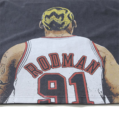 RODMAN Print Vintage Retro High-Street Hip-Pop T-Shirt Tops Street King Limited
