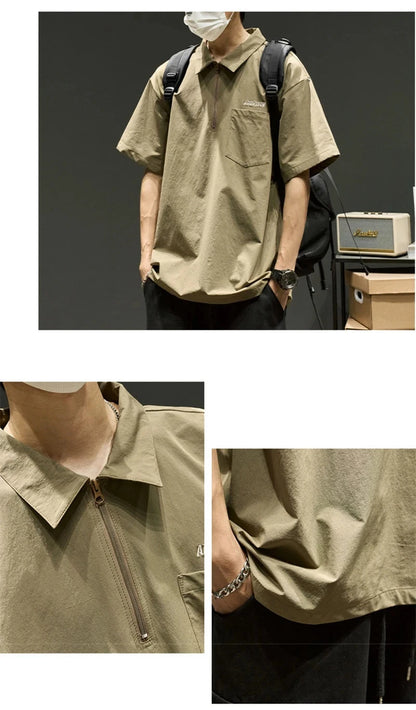 Streetwear Summer Short Sleeve Lapel Polo Shirt Mens Letter Embroidery Zipper Gol Summer Short Sleeve Lapel Polo Shirt Mens Letter Embroidery Zipper Golf Wear 2024 Korean Fashion Streetwear Loose Tee Shirts Fashion Sweater Jacket With Graphic Design For Men