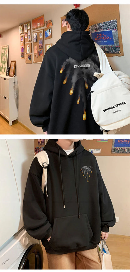 New Anime Meteorite Fall Graphic Printed Hooded Sweatshirts Hombre Hip Hop Streetwear Clothes Loose Y2K Vintage Pullover Hoodies Street King Limited