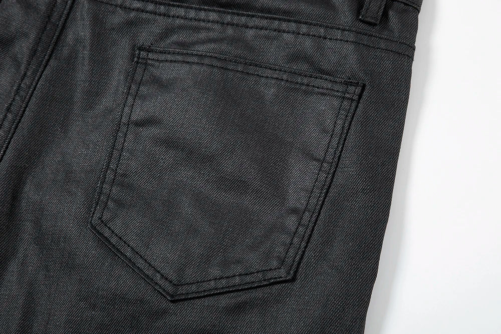 Y2k Front Pocket Wax Pu Leather Pants for Men Straight Slim Casual Overall Ropa Hombre High Street Loose Cargos Oversized Street King Limited