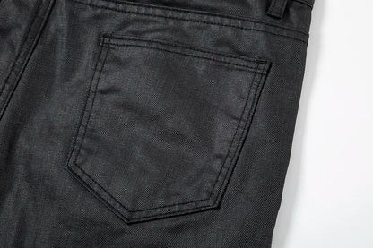 Y2k Front Pocket Wax Pu Leather Pants for Men Straight Slim Casual Overall Ropa Hombre High Street Loose Cargos Oversized Street King Limited