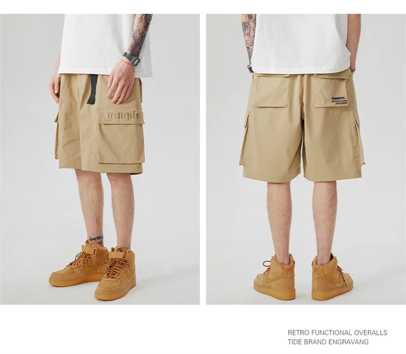 summer new american retro cargo shorts for men casual multi pocket baggy y2k shorts streetwear hip hop embroidery short cargo unique cargo style 298