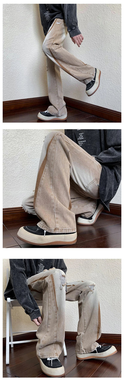 summer high street ripped jeans mens hip hop vintage design punk denim trousers hombre harajuku fashion casual y2k baggy jean unique jeans style 3178