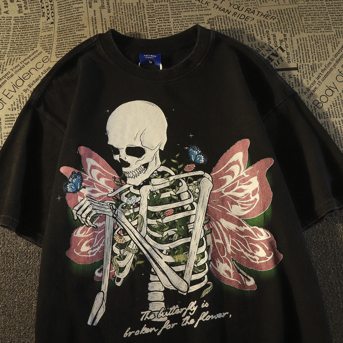 American retro street men and women personality skull butterfly print summer couple trend casual short sleeved top harajuku y2k Street King Limited