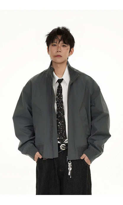 short design stand collar bomber jacket men korean streetwear fashion loose casual vintage bomber jacket coat cityboy outerwear unique shorts style 518