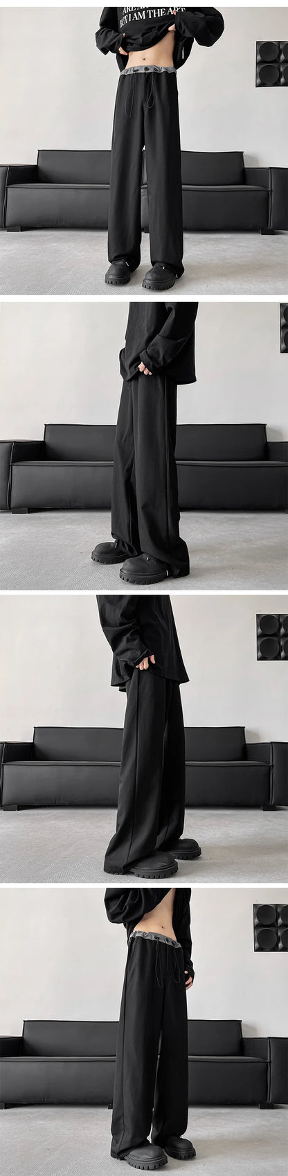 blue gray black elastic waist suit pants men fashion society pants korean loose straight casual pants mens office trousers unique default style 1128