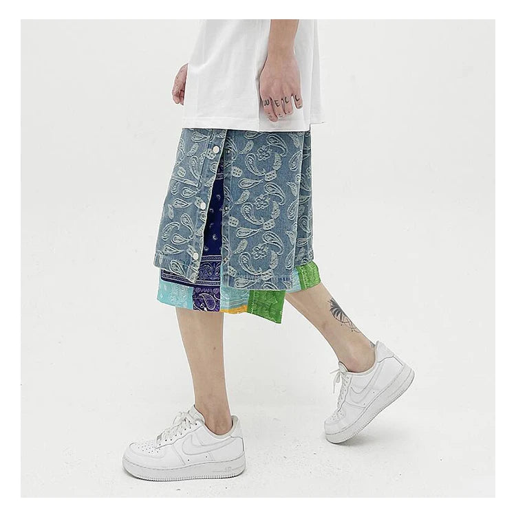 hip hop loose shorts elastic waist pants fashion patchwork half pant mens summer casual drewstring streetwear sportswear jogger unique joggers style 2420