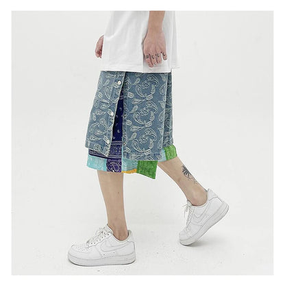 hip hop loose shorts elastic waist pants fashion patchwork half pant mens summer casual drewstring streetwear sportswear jogger unique joggers style 2420