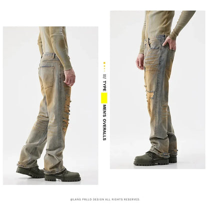 men patch hole distressed plus size denim pant ripped jeans streetwear fashion hip hop vibe loose casual baggy jeans trousers 40 unique jeans style 3082