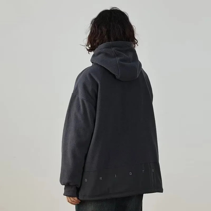 Men Women Winter Fleece Hoodies Korean Style Half Zipper Harajuku Hip Hop Hooded Sweatshirt Street Oversized Couple Pullovers Street King Limited