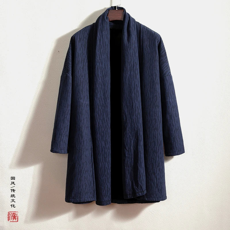men autumn winter thick fleece liner loose casual punk gothic long cardigan trench coat streetwear kimono robe jacket outerwear unique default style 1020