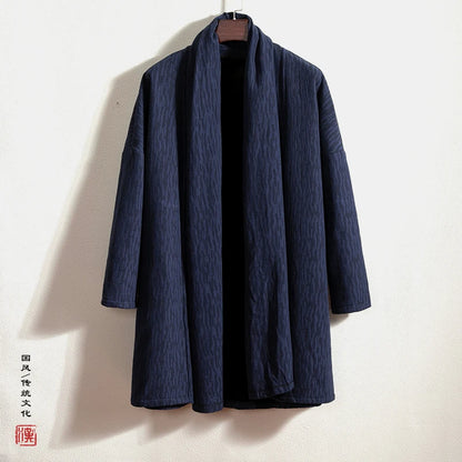 men autumn winter thick fleece liner loose casual punk gothic long cardigan trench coat streetwear kimono robe jacket outerwear unique default style 1020