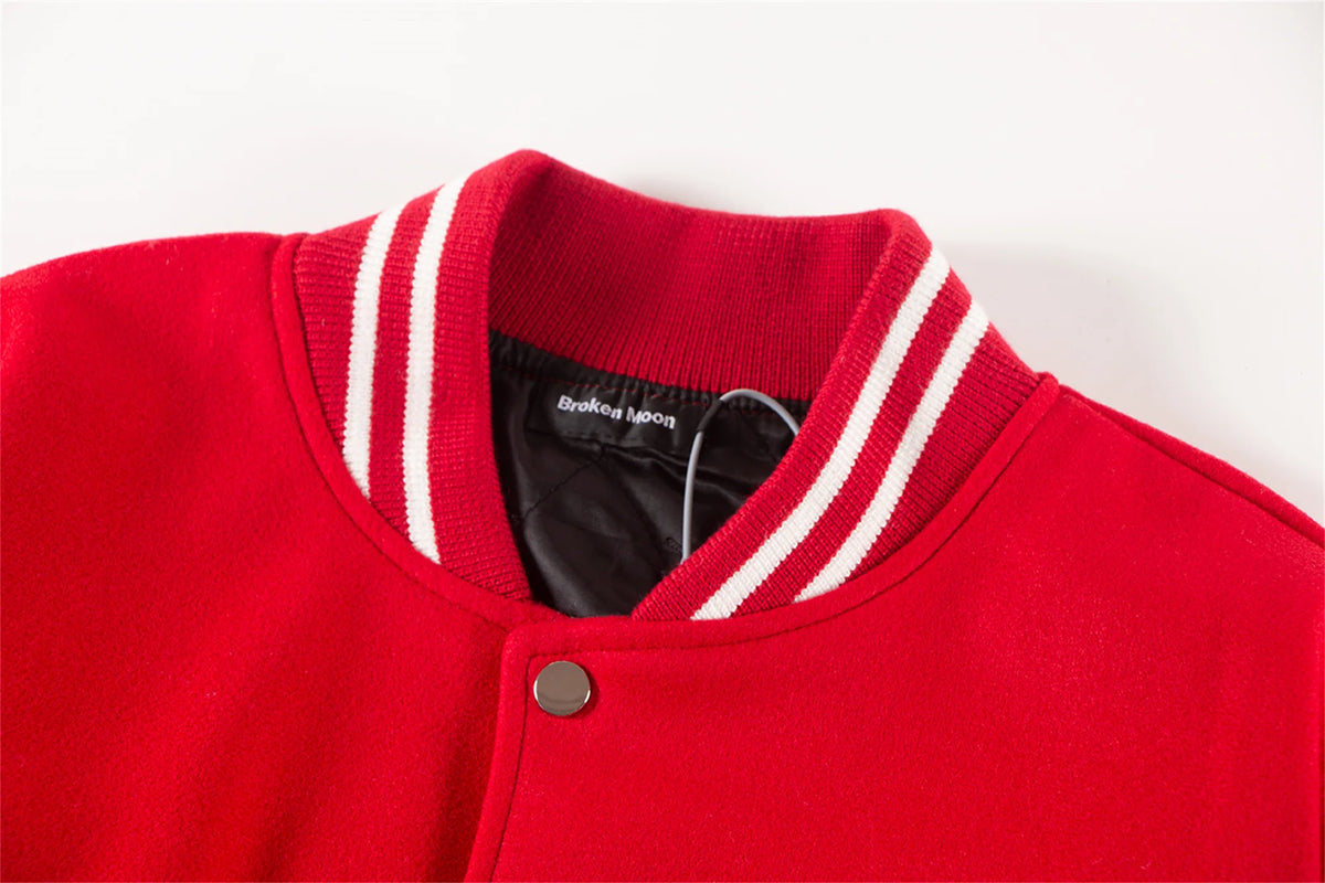 2024 hotselling high street pearl red hot stamping splicing checkered leather sleeves baseball jacket coat unique default style 146